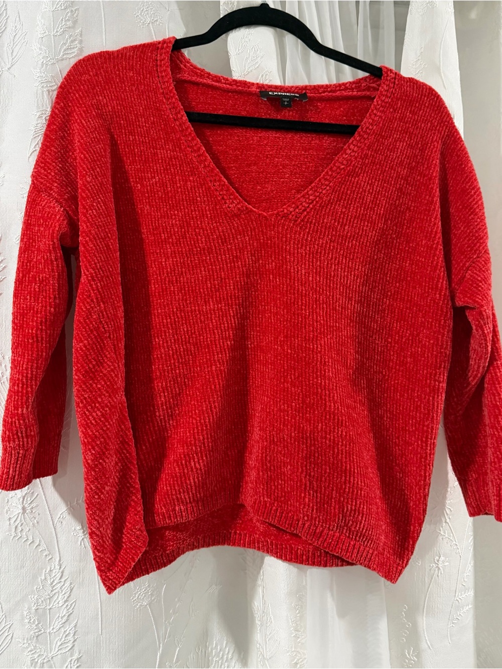 Express Red V-Neck Chenille Sweater